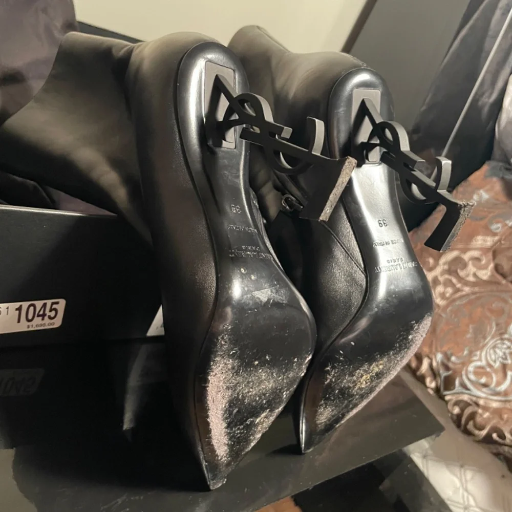 Black Saint Laurent Boots SZ 39 logo heel - Picture 5 of 8